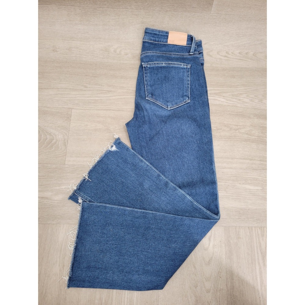 PAIGE Colette Jeans Women's 27 Vintage High Rise Cropped Flare Raw Hem Blue